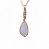 pendant in rose gold plating with crystals and blue lace agate semi precious gemstone from forest jewelry