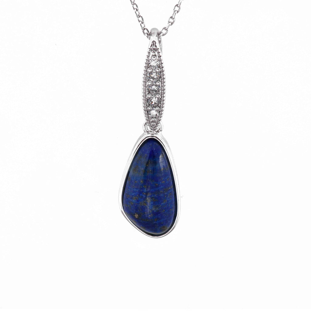 pendant in rhodium plating with crystals and lapis lazuli semi precious gemstone from forest jewelry
