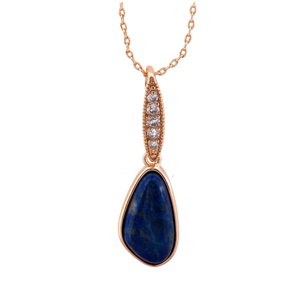 pendant in rose gold plating with crystals and lapis lazuli semi precious gemstone from forest jewelry