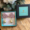 weavee earrings in dusty pink with gold plated baroque nuggets from forest jewelry in box